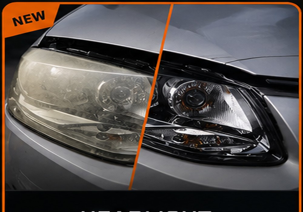 Cloudy and restored headlight before and after comparison